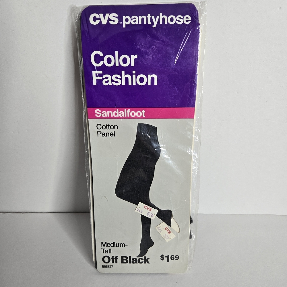 CVS Color Fashion Pantyhose Off Black Size Medium Tall Sandal Foot VTG NWT